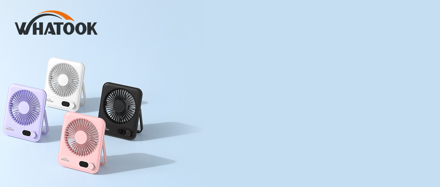 USB вентилятор WHATOOK: безшумний, з регулюванням швидкості 1-100, акумуляторний, LED-індикатор, портативний міні-вентилятор для офісу, дому, кемпінгу, подорожей (2000mAh, чорний & фіолетовий)