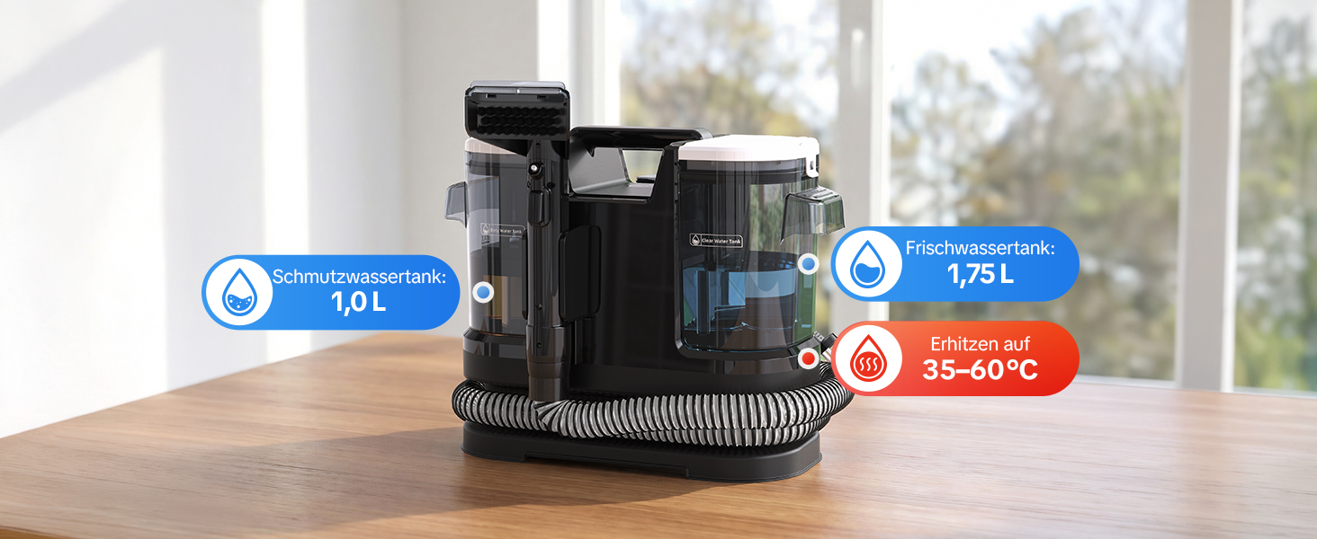 Портативний пилосос для чищення м'яких меблів Lubluelu 600 Вт, 18 кПа, з функцією самоочищення та насадкою для килимів, диванів та авто (чорний)