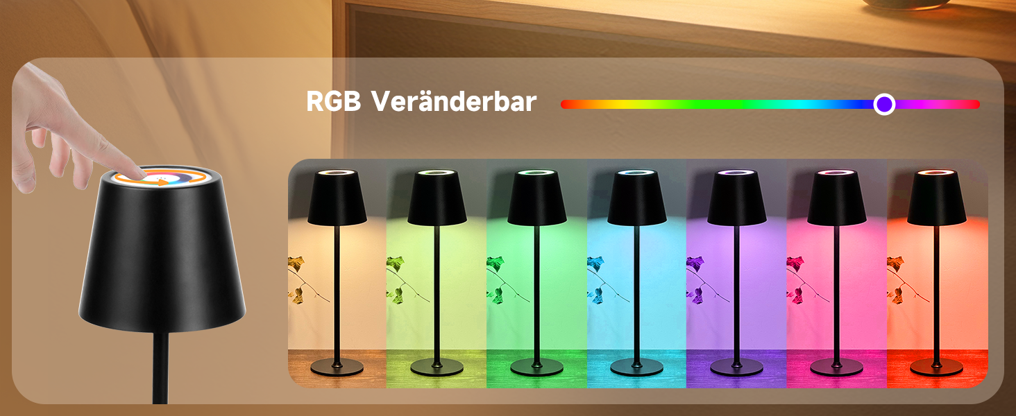 Бездротові LED-лампи настільні, перезаряджаються, 2 шт., 3000K, RGB, USB-C, 5500mAh, вологостійкі, чорні