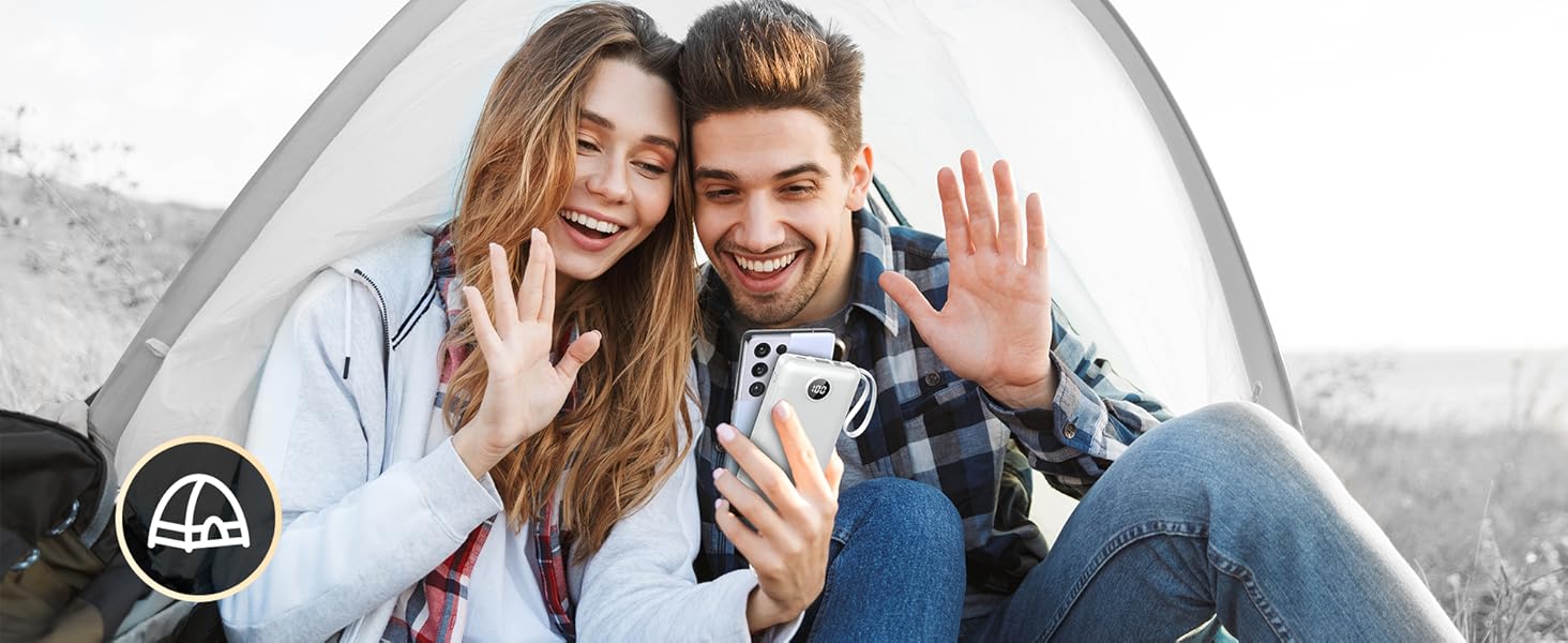 Power Bank 10000mAh з 5 виходами та 2 входами, LED дисплеєм та вбудованими кабелями. Сумісний з iPhone, iPad, Samsung, Xiaomi, Google Pixel.