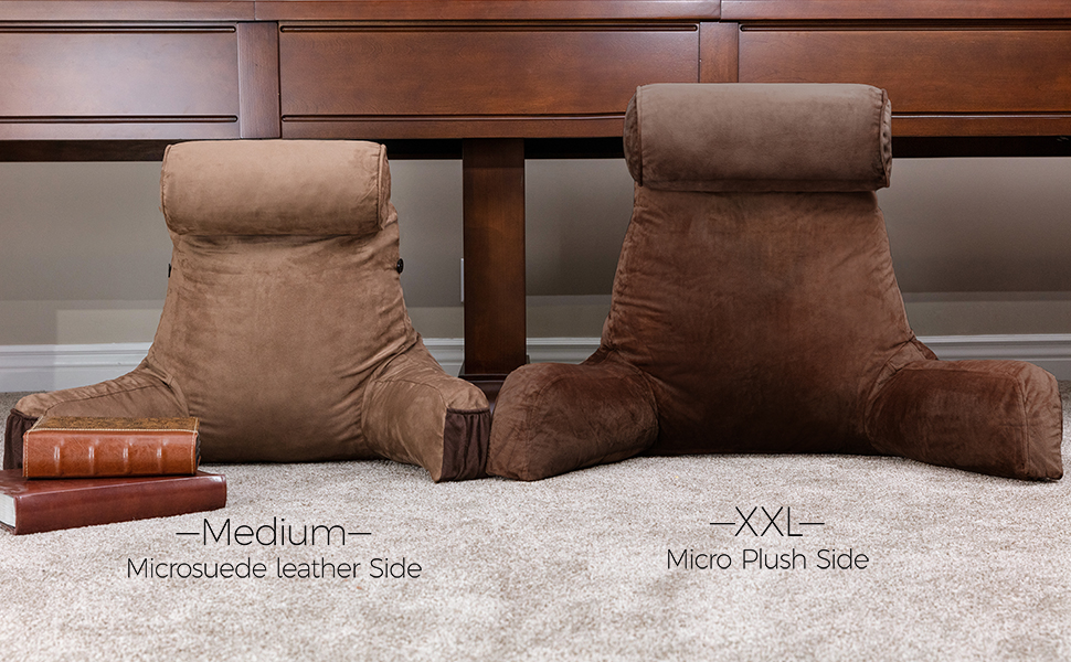 Подушка для чоловіка з підлокітниками - велика, для читання та відпочинку в ліжку. Преміум піна з пам'яті, знімна подушка для шиї на стрічці. Чохол, колір: коричневий, колір: коричневий