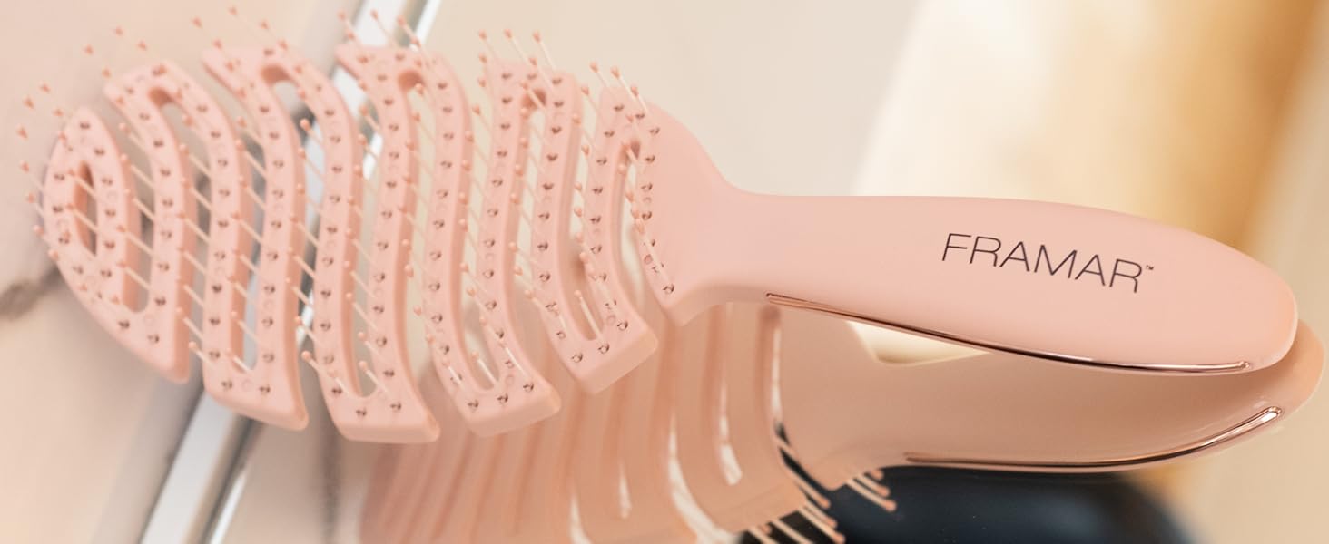 FRAMAR Щітка для волосся без шуму - професійна фен-щітка для сушіння та розчісування волосся, для довгих волосся, для жінок (Flex - Champagne)