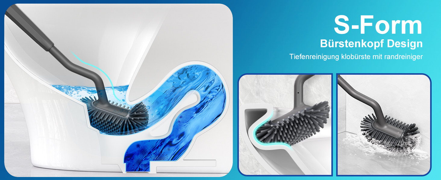 Силіконова щітка для унітазу HAMITOR з тримачем: гнучка щітка для унітазу з очищувачем країв - швидковисихаючий набір щіток для унітазу з тримачем для аксесуарів у ванну кімнату, підвісна щітка для унітазу сірого кольору, без свердління, 1 шт.