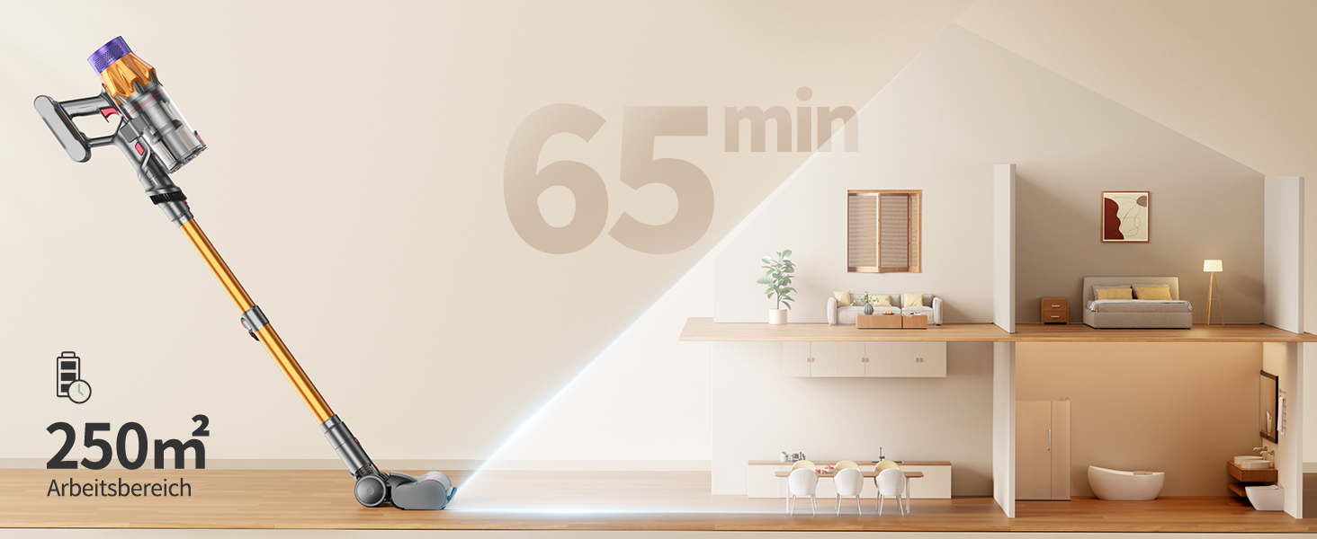 Акумуляторний пилосос SunSare 600W з дисплеєм, 50000Pa, 65хв роботи, для твердих поверхонь, килимів, шерсті тварин