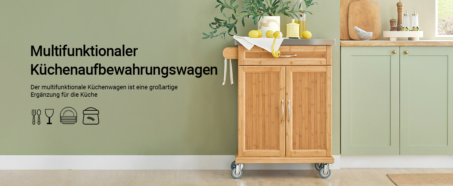 SoBuy Kitchen Cart with Wheels - Mobile Kitchen Island with Countertop