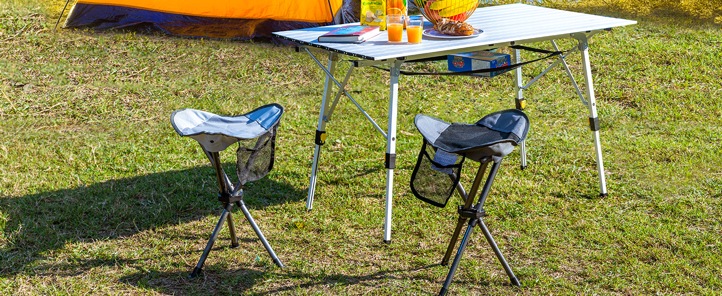 Складаний табурет EVER ADVANCED для кемпінгу, риболовлі та походів. Легкий, міцний (102 кг), з кишенею, чорно-сірий