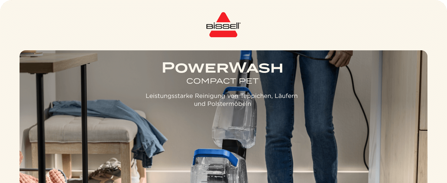 BISSELL PowerWash Compact Pet: компактний вертикальний мийник для килимів та м'яких меблів для видалення плям від тварин, 600W, з кабелем, 4058N