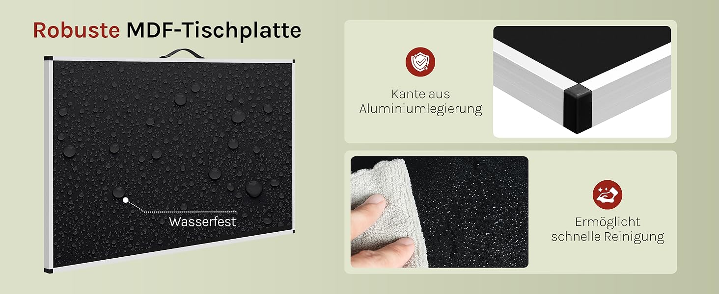 Стіл для кемпінгу та відпочинку Woltu: розкладний, регульований, 100x60 см, алюміній та MDF (Чорний)