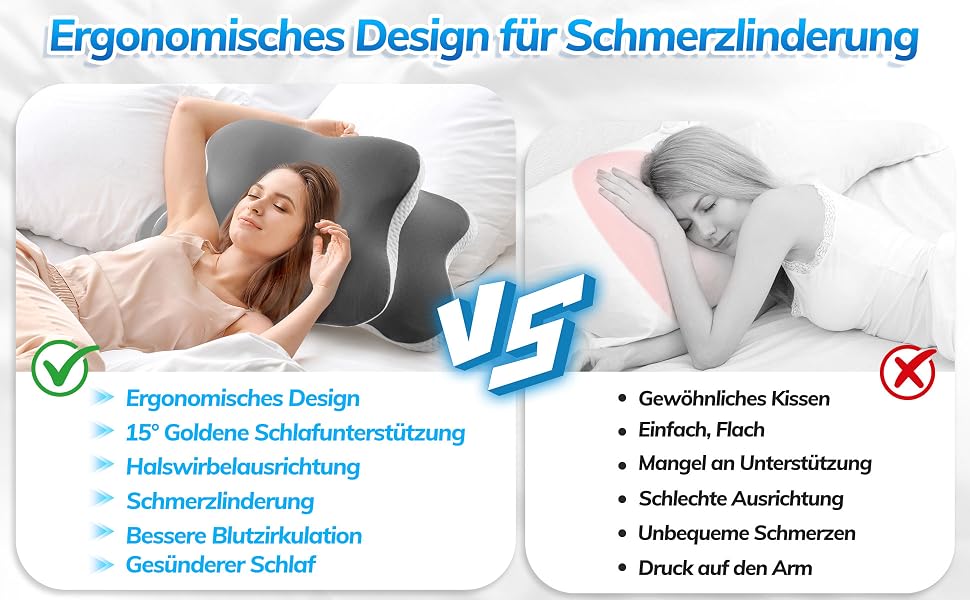 Ортопедична подушка з піни Memory Foam для сну на боці, спині та животі. Зменшує біль у шиї та голові, дихаюча та знімний чохол.