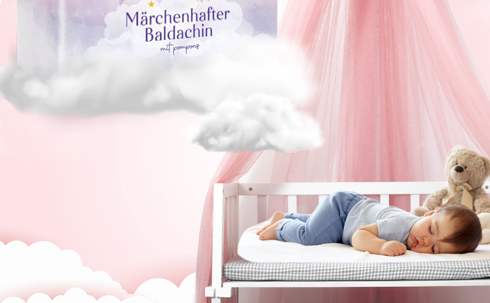 DREAMYBAMBINI Fairytale Canopy for Baby Crib, Princess Baby Bassinet, Co-Sleeper Baby Bed, Mosquito Net, Nursery Decor, Children's Room Canopy 170x960 cm (Cream-Beige with pink accents) Cream-Beige (with pink accents)