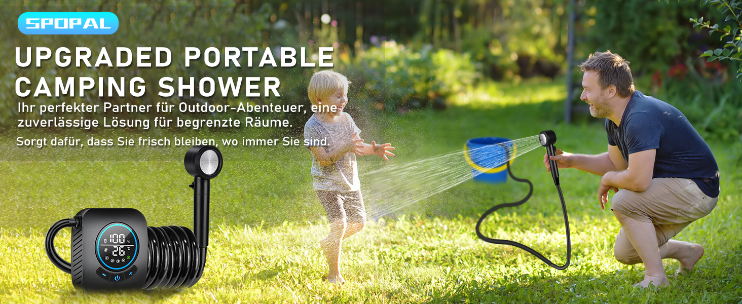 Camping Shower, [8000mAh] Portable Camping Shower with Pump and Temperature Gauge, Mobile Outdoor Shower Set with Showerhead and 2M Hose for Camping, Garden, Car Washing, Beach, Travel, Pet