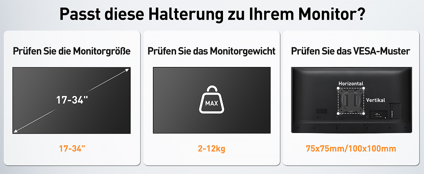 Кріплення для монітора ELIVED EV3235B-G: регульована підставка для монітора 17-34 дюймів, 2-12 кг, VESA 75/100mm, сірий