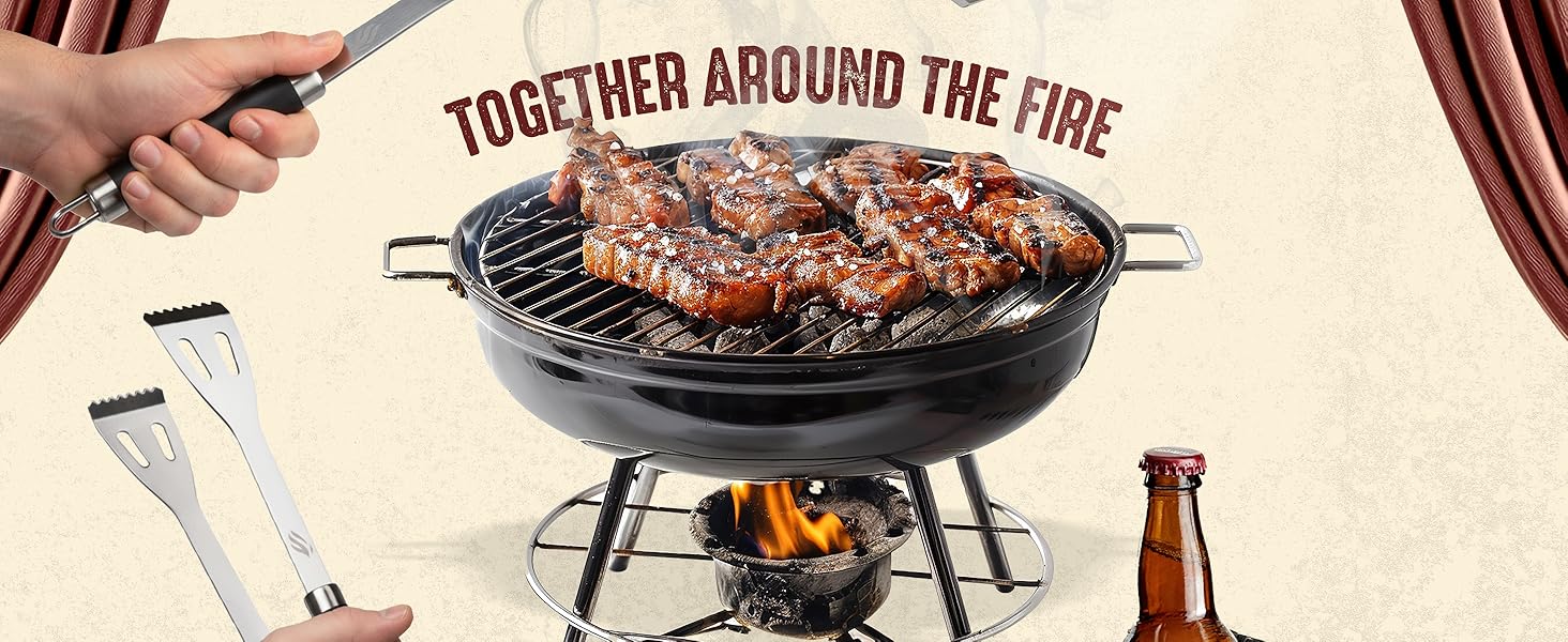 HORUS 23 Набір аксесуарів для гриля – 4 предметний набір: щипці, лопатка, виделка та термостійкий рукавичка