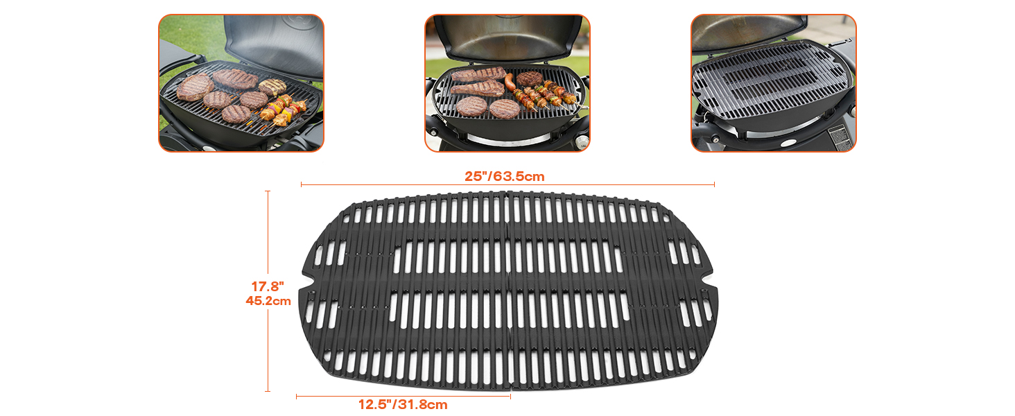 Решітка для гриля Weber Q300, Q320, Q3000, Q3100, Q3200 Onlyfire - чавун, заміна 7646 (2 шт.)