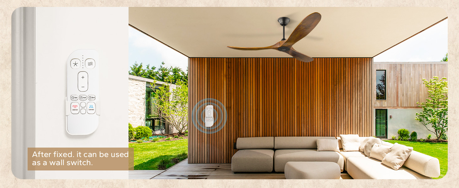 152 см, дерев'яний стельовий вентилятор з дистанційним керуванням, 3 лопаті, DC-двигун, для дому та вулиці, таймер, без освітлення