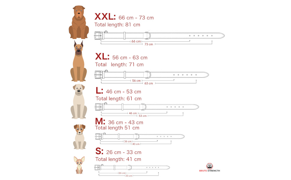 Нашийник для собак Brute Strength з натуральної шкіри, чорний, чорні шви, розмір L (46-53 см)