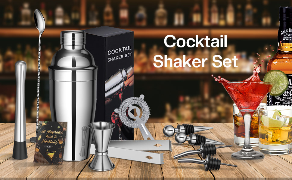 Набір для коктейлів Sosayet, 10 предметів, з нержавіючої сталі, аксесуари та рецепти, 750 мл, для барменів-початківців та професіоналів - подарунок для чоловіків