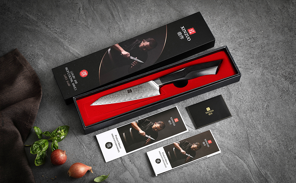 Ніж кухарський XINZUO Damaststahl Kiritsuke 21.5 см, професійний, з ручкою G10 та магнітною піхвою, серія Feng