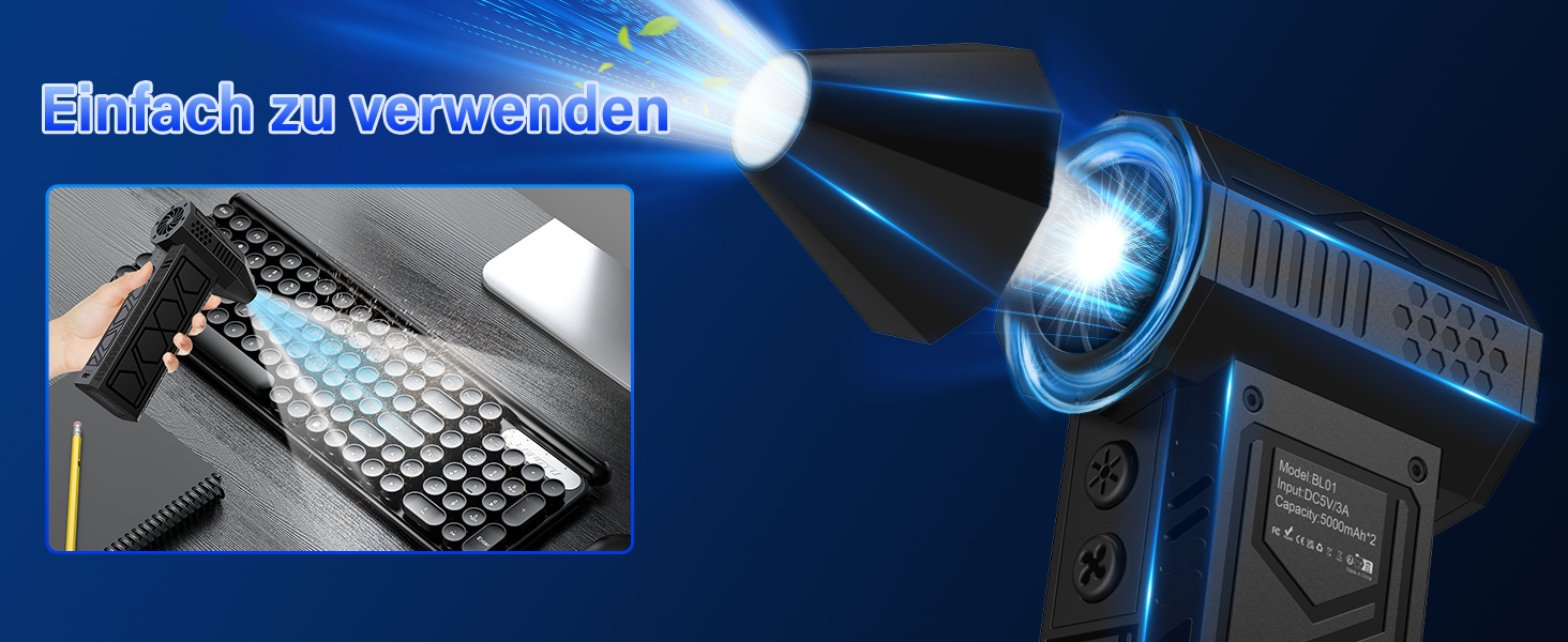 Електричний пилосос-фен для авто 180000 RPM з ліхтариком, модель 2025