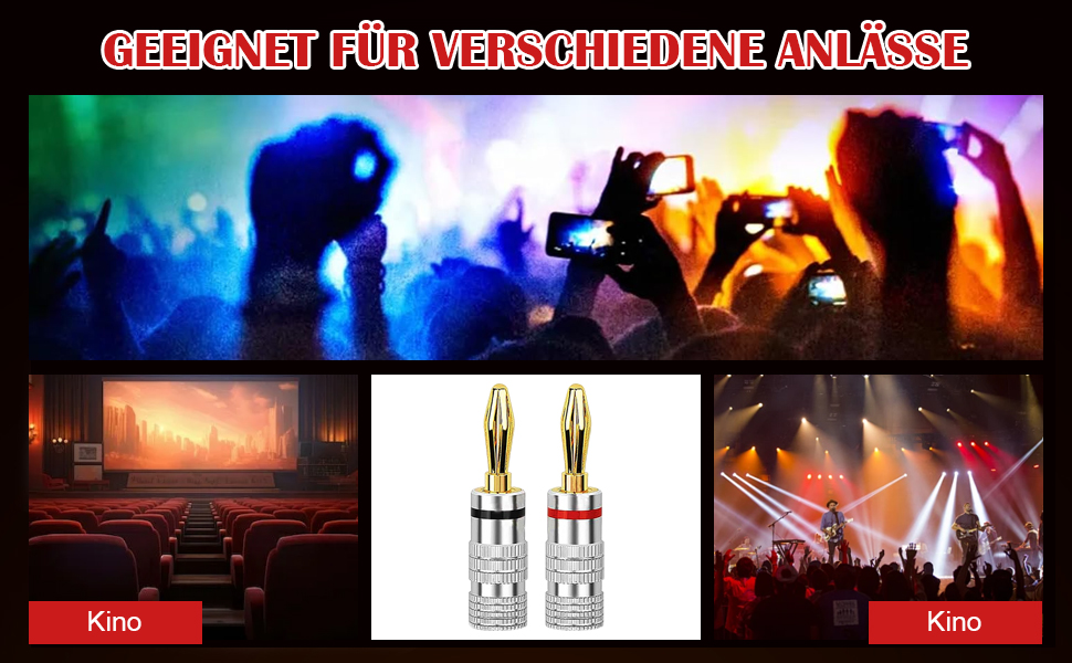 4 шт. бананові конектори для акустичних кабелів, 4 мм, аудіо-роз'єми для підключення до підсилювача, сумісні з кабелями до 4 мм