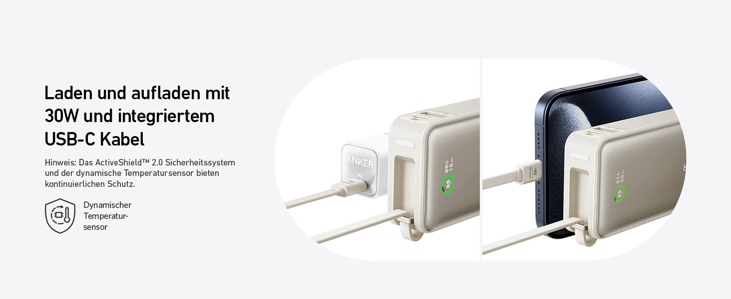 Powerbank Anker Nano 10000mAh з USB-C кабелем, PD 30W, 1xUSB-C, 1xUSB-A, для iPhone, MacBook, Galaxy, iPad, AirPods