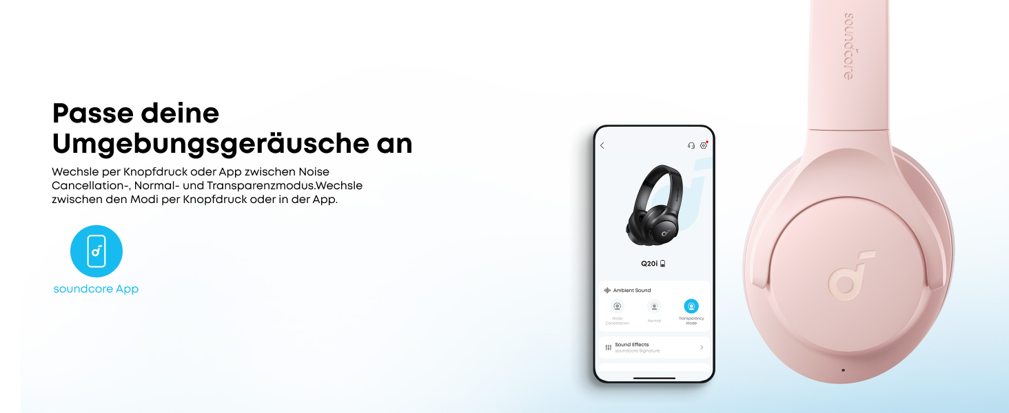 Бездротові навушники-вкладки Soundcore by Anker Q20i з гібридним активним шумозаглушенням (ANC), Hi-Res Audio, 40 годин роботи, керування через додаток, Рожеві (Відновлені)