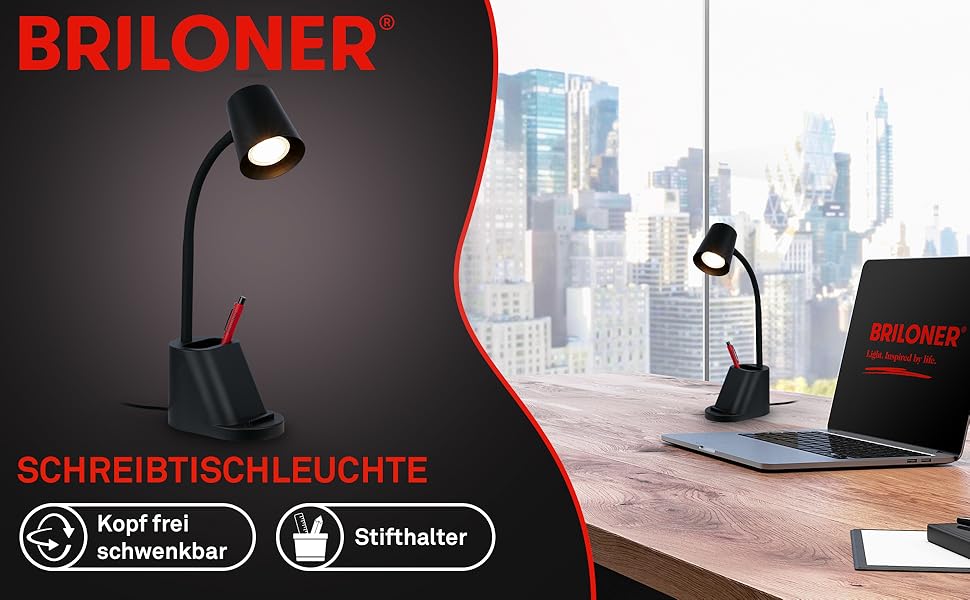 LED лампа BRILONER настільна бездротова з торшетом, поворотна, регульована, з можливістю заміни джерела світла, 38,5 см, з тримачем для ручок, білий колір