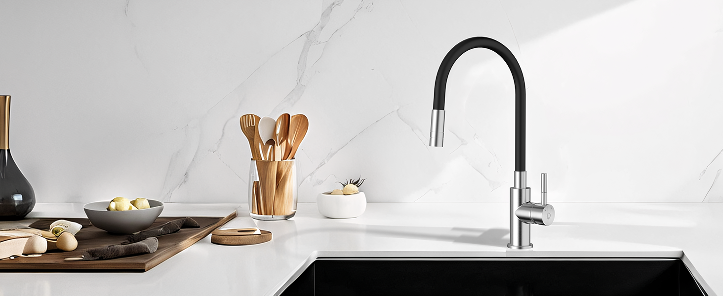 Кран кухонний CECIPA SOFETIY SERIE, чорний матовий, 2 режими струменя, нержавіюча сталь, поворотний 360°