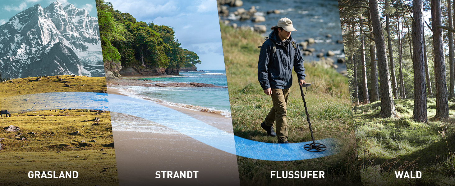 Професійний металошукач Metalldetektor Professional з водонепроникною DD-котушкою 14'' та широким діапазоном сканування, з функцією Pinpoint, глибиною виявлення 33 см, 4 режими, для дорослих, синій