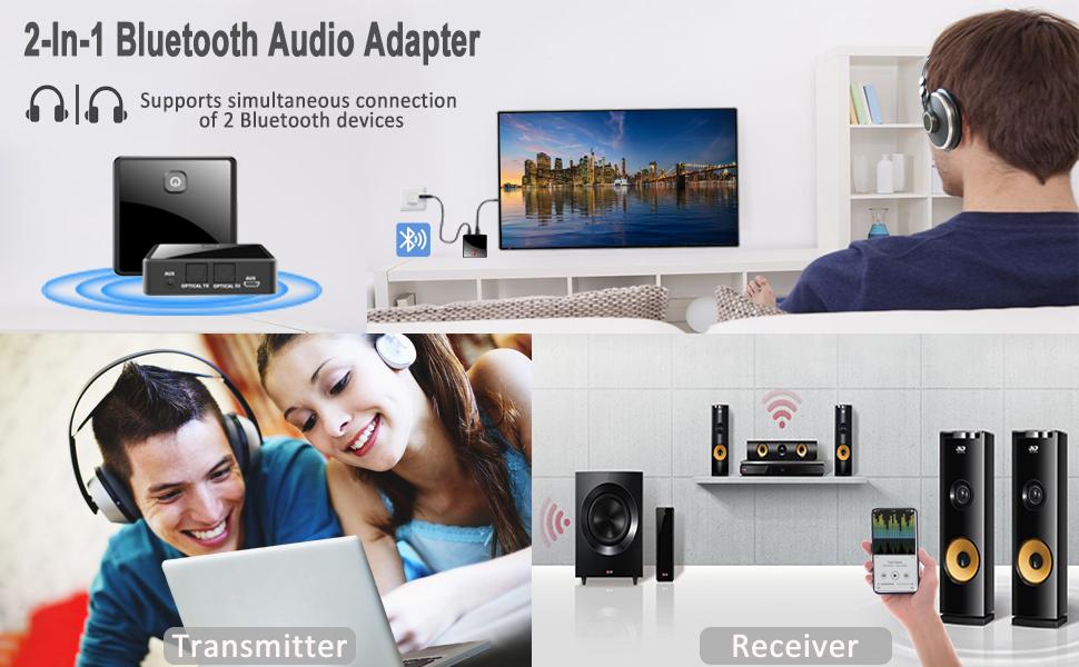 Bluetooth адаптер 2 в 1 Isobel: передавач та приймач Audio 5.0 з низькою затримкою, оптичний Toslink, RCA, 3.5мм AUX для ТВ, ПК та ноутбука
