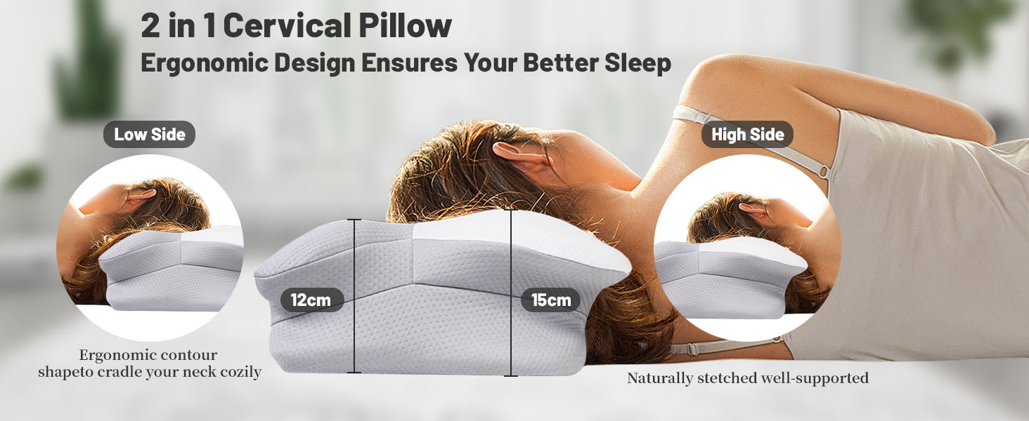Ортопедична подушка для шиї 2-в-1 з ефектом пам'яті (Memory Foam), з регулюванням висоти