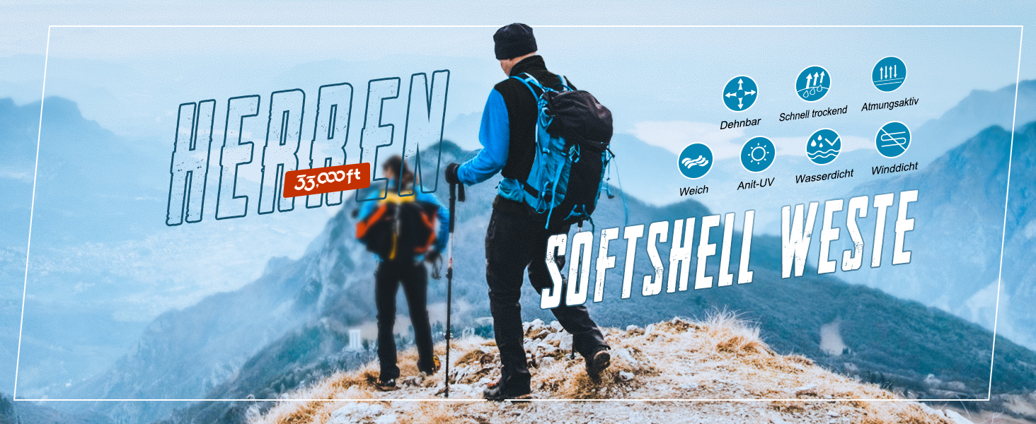 Чоловіча безрукавна куртка-софтшелл 33,000ft, чорна. Водонепроникна, з флісовою підкладкою.