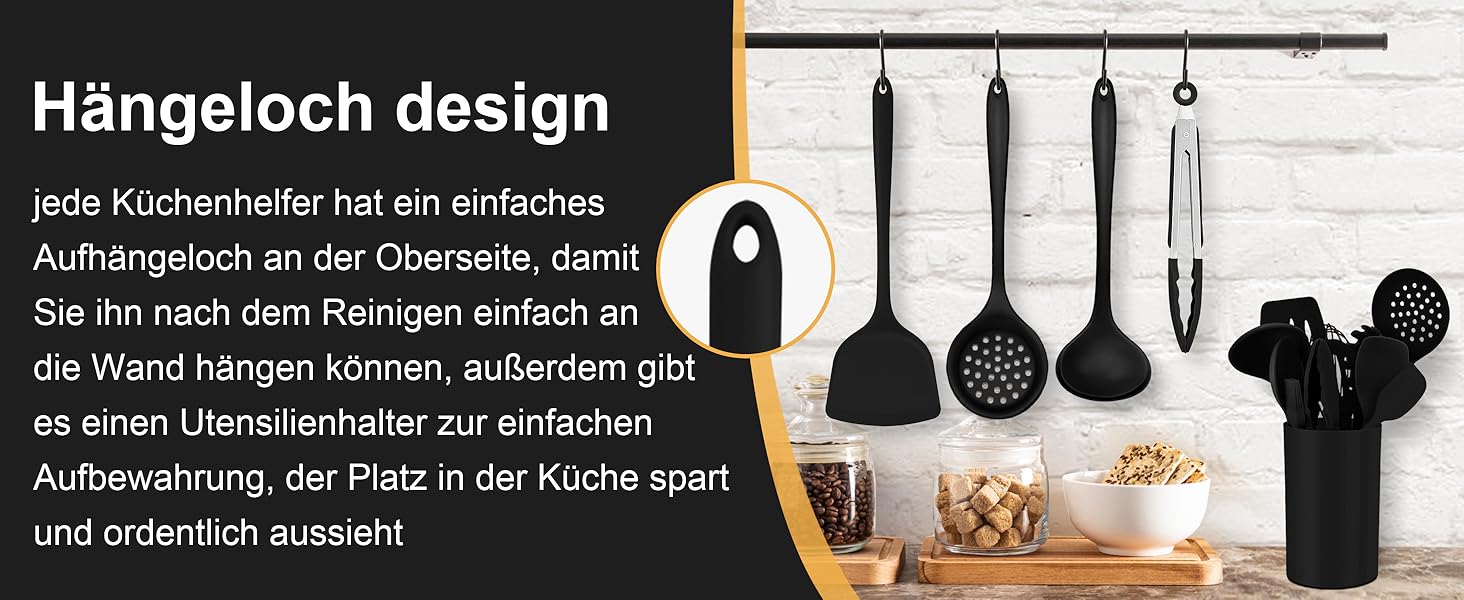 Набір кухонних аксесуарів Homikit 16 шт. з тримачем, кухонне приладдя, посуд, чорний
