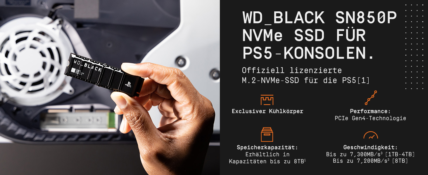 WD_BLACK SN850P 1TB NVMe SSD для PS5: Швидкий накопичувач для ігор з PCIe Gen4 та охолодженням