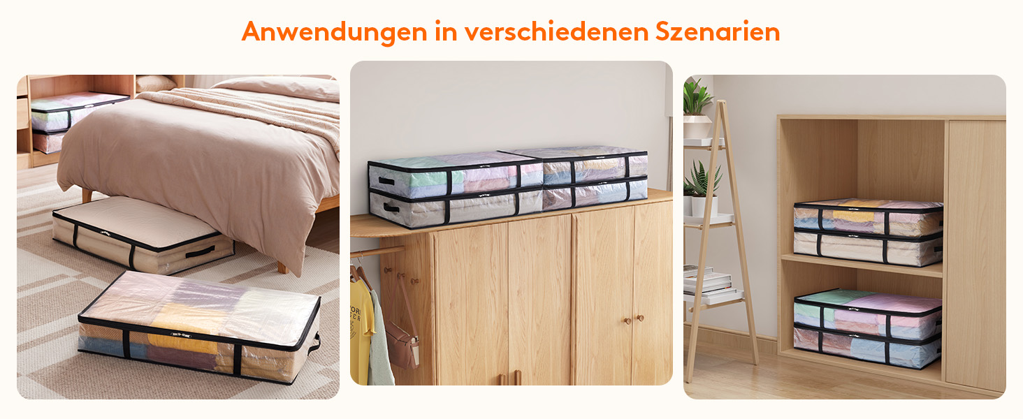 Органайзер для зберігання під ліжком Lifewit, 4 шт., 60л, прозорий, для ковдр, одягу, з посиленими ручками