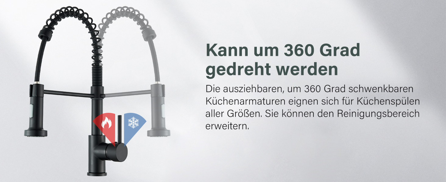 Кухонний змішувач Hbronzeshower з висувною лійкою, 360° обертання, нержавіюча сталь, матове нікель, для кухні