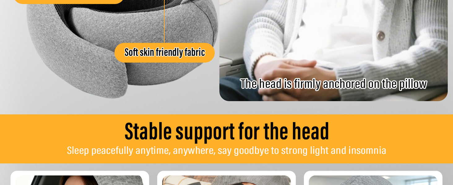 Подушка для шиї в літак/автомобіль/потяг: регульована подушка з Memory Foam, капюшоном, маскою для сну та чохлом. Підтримка голови та шиї для комфортної подорожі.