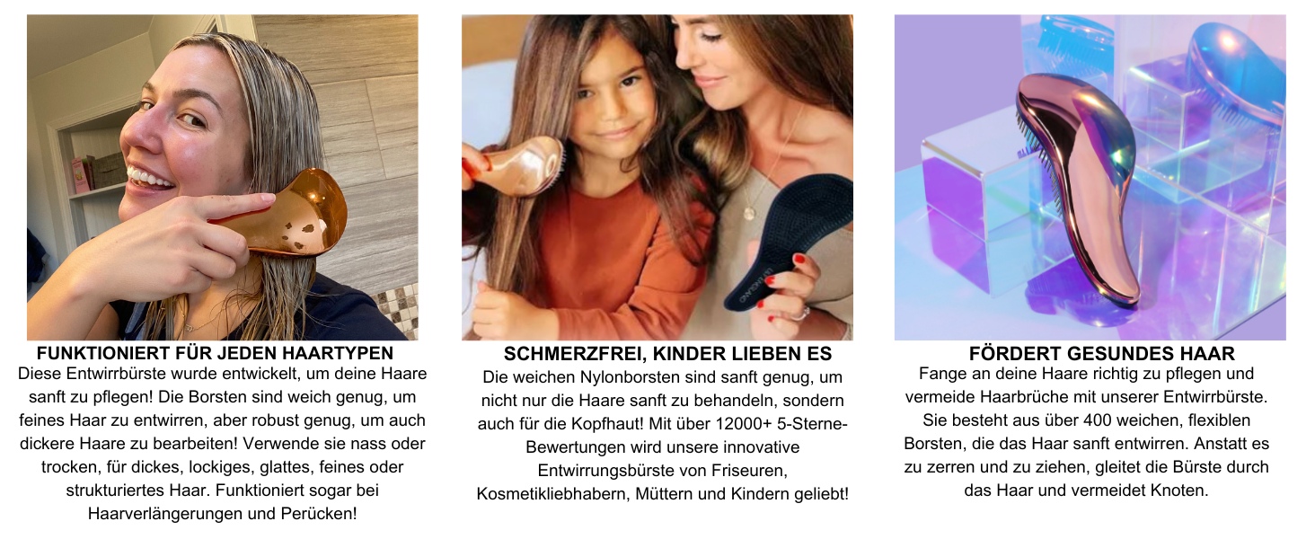 Розпушувальна щітка для волосся Lily England | Розпушує без пошкоджень | Підходить для всіх типів волосся, включаючи кучеряве та дитяче | Рожеве золото