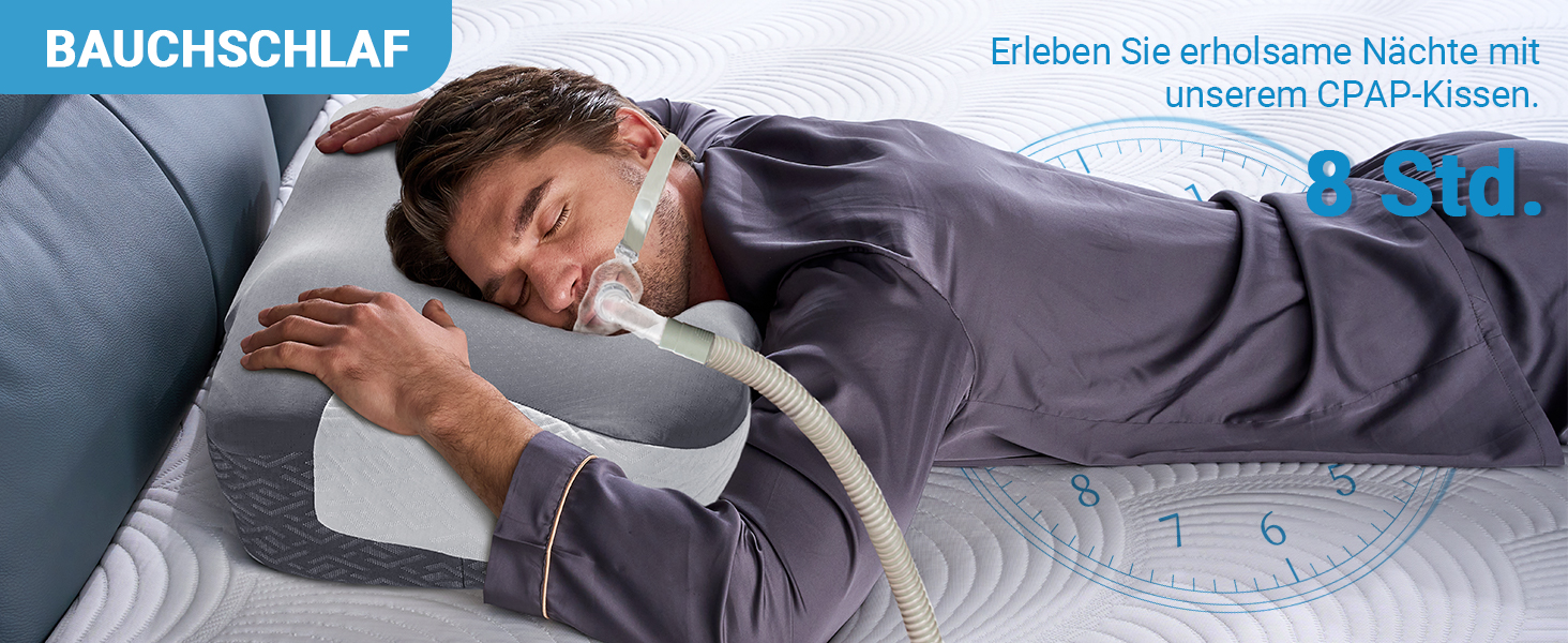 Подушка CPAP Elviros з піни Memory Foam для сну на боку, регульована по висоті та жорсткості, сумісна з масками, сіра (Нейлон, Еластан)