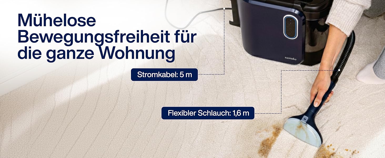 Samako Теперішній очищувач килимів та м'яких меблів – компактний ручний пристрій, потужний 400W двигун, 2 великі резервуари для води, підходить для всіх типів тканини (потужна версія (2000 Вт))
