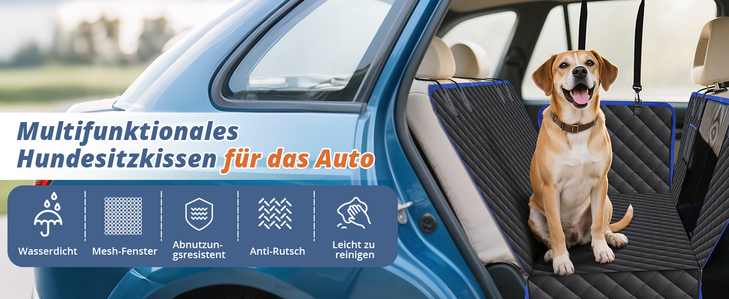 Водонепроникний килимок для собак у машину з боковинами та сіткою, захист для заднього сидіння, ремені безпеки та захист багажника, чорний/сірий