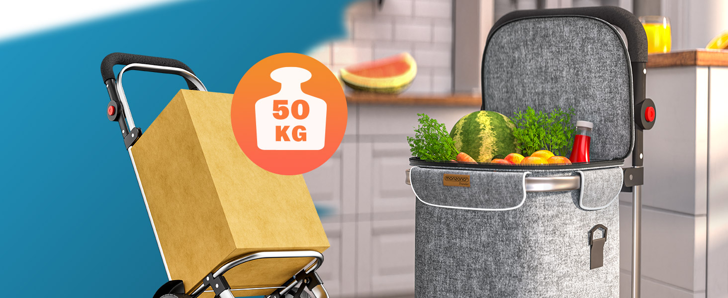 MONZANA® Тріо-тележка для покупок 56л, до 50 кг, складана, знімний мішок, ручний вагончик, допомога у покупках, чорна