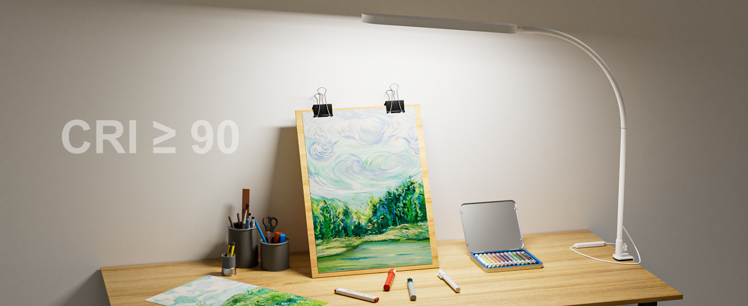 SKYLEO LED Desk Lamp with Adjustable Gooseneck - 80cm Height, 5 Color Modes, 11 Brightness Levels, Timer & Memory Function, 12W, Clamp-On Design