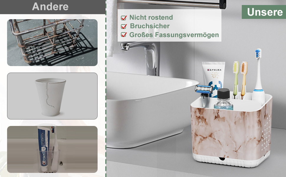 Тримач для зубних щіток електричної та звичайної, дерев'яний, з дренажними отворами, органайзер для ванної кімнати (світло-сірий мармур)