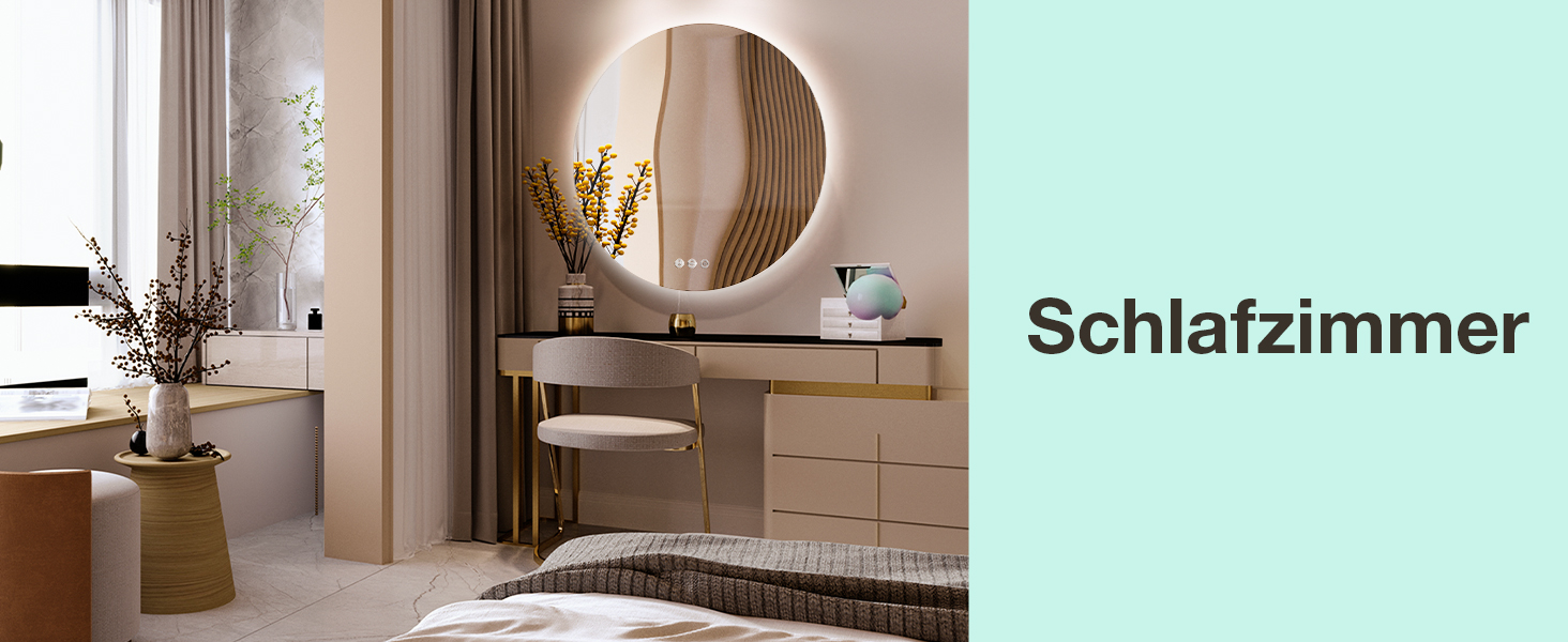 Круглий дзеркало для ванної кімнати з підсвічуванням, 80 см, 3 кольори світла, диммування, антизапар, сенсорне управління, функція пам'яті, LED, енергозбереження