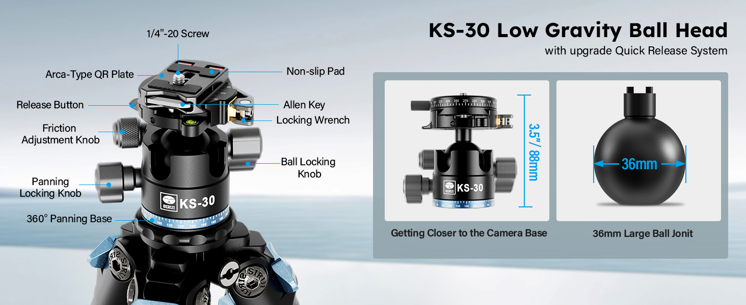Штатив SIRUI AM-284 з вуглецевого волокна 130 см + Kugelkopf KS-30. Професійний компактний штатив для камери, швидка заміна, вантажопідйомність до 15 кг