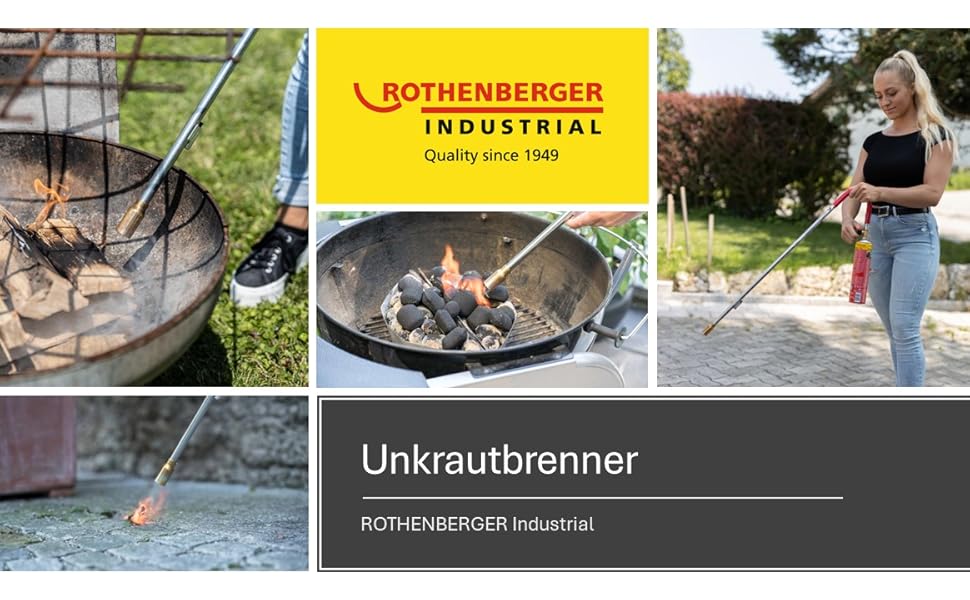 Газовий пальник ROTHENBERGER Industrial для спалювання бур'янів, комплект з 1 газовим балоном 600 мл, 940°C, для саду, з пьєзопідпалом