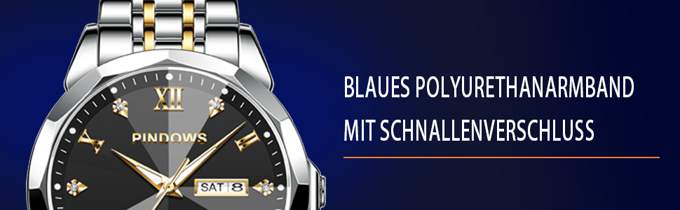 Годинник чоловічий PINDOWS Luxus Quarz з датою та великим циферблатом, водонепроникний, стильний бізнес-годинник. Елегантний двоколірний класичний годинник з нержавіючої сталі з підсвічуванням та календарем. Артикул: De650n2. Срібний браслет, чорний циферблат.