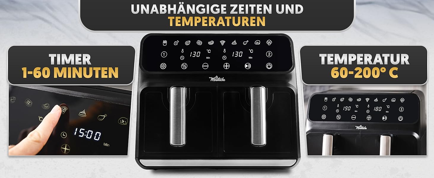 Фритюрниця повітряна La Moustache DuoFry XXL, 8л, 2 відсіки, 1700W, 6 функцій, з E-book рецептів