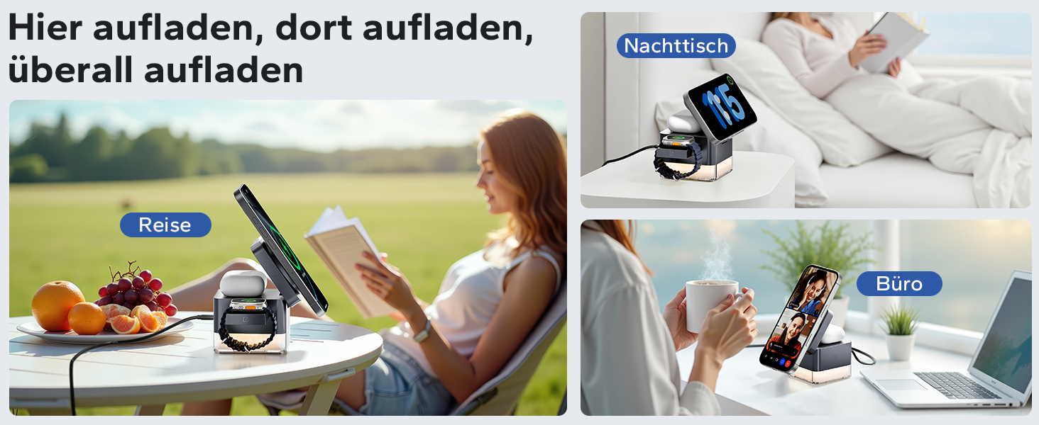 Зарядна станція 3-в-1 KPON для Apple Watch, iPhone та AirPods (Magsafe, сірий)